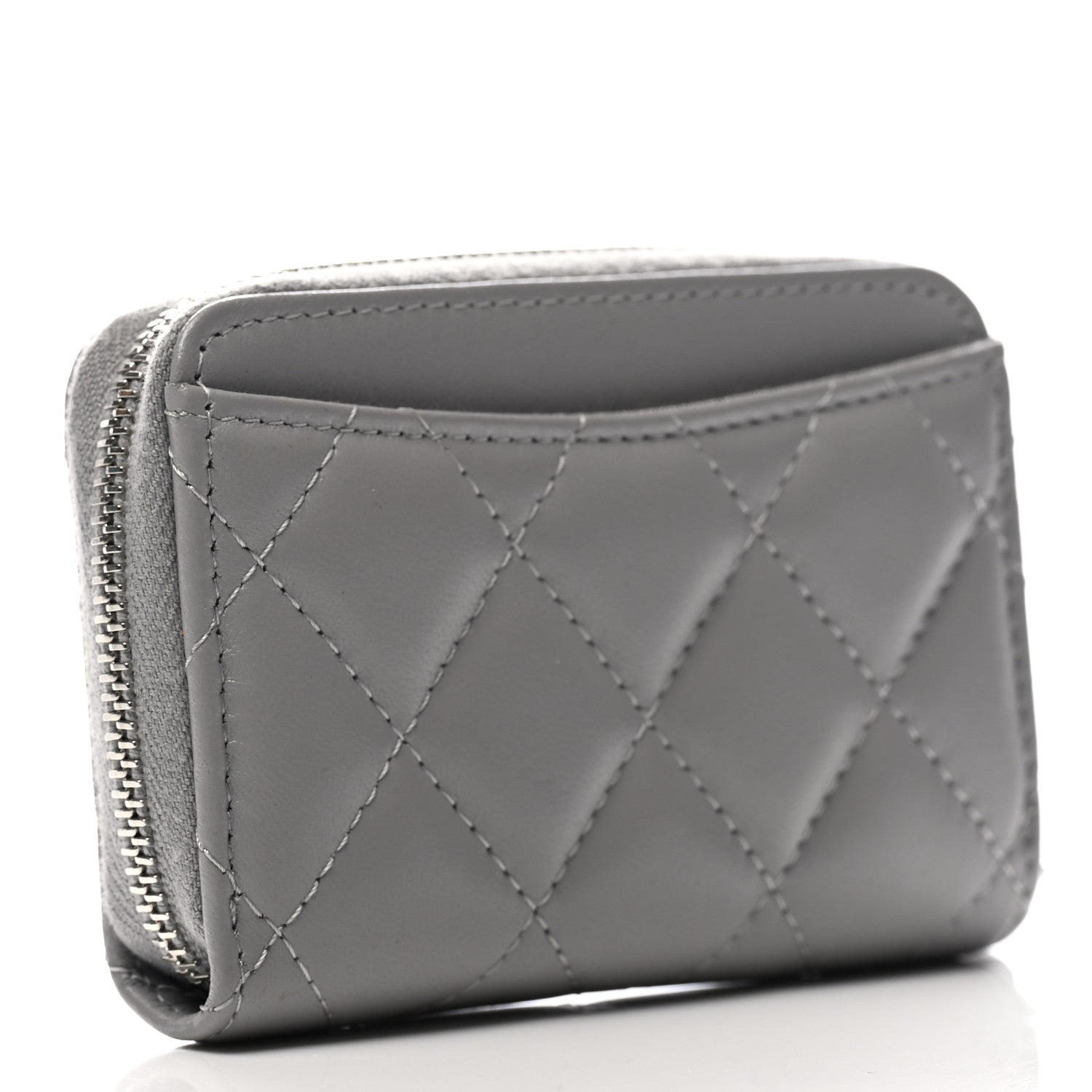 Chanel Lambskin Quilted Zip Around Coin Purse Wallet Grey 3 of 7
