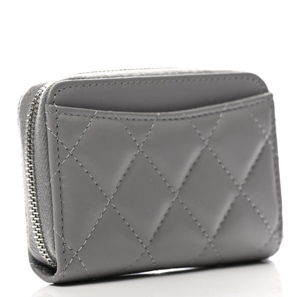 Chanel Lambskin Quilted Zip Around Coin Purse Wallet Grey 3 of 7