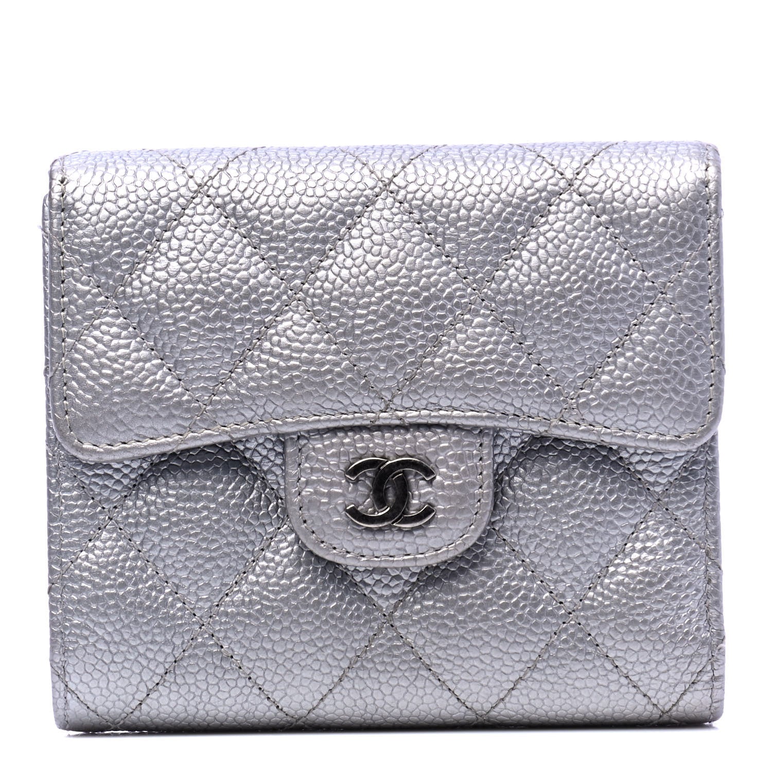 Chanel Metallic Caviar Quilted Compact Flap Wallet Silver 1 of 7
