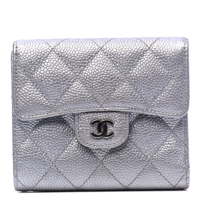Chanel Metallic Caviar Quilted Compact Flap Wallet Silver 1 of 7