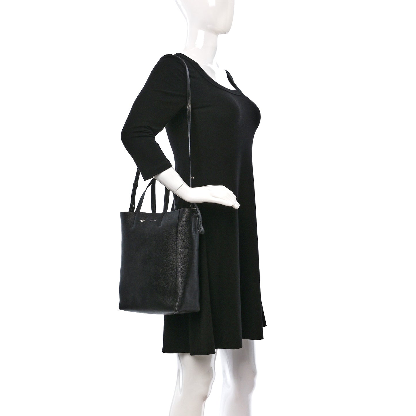 Grained Calfskin Small Vertical Cabas Black