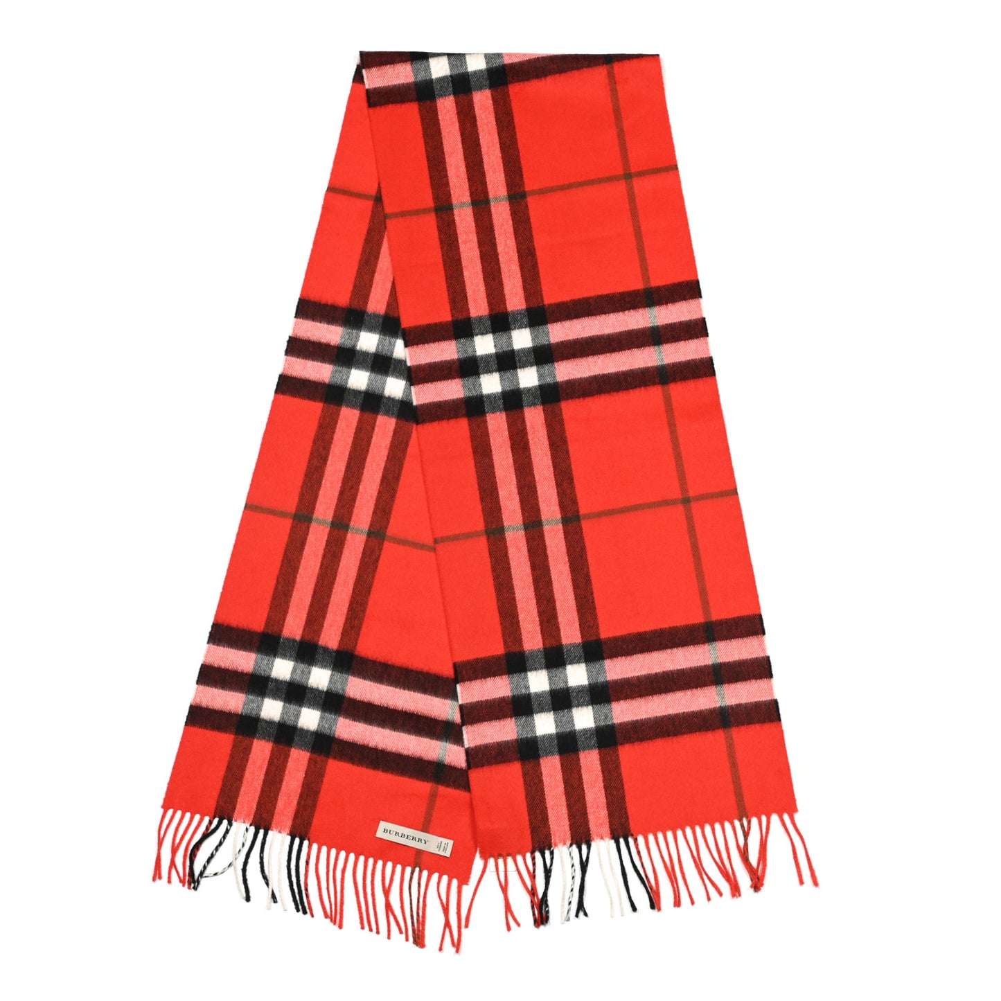 Cashmere Giant Check Fringe Scarf Bright Red