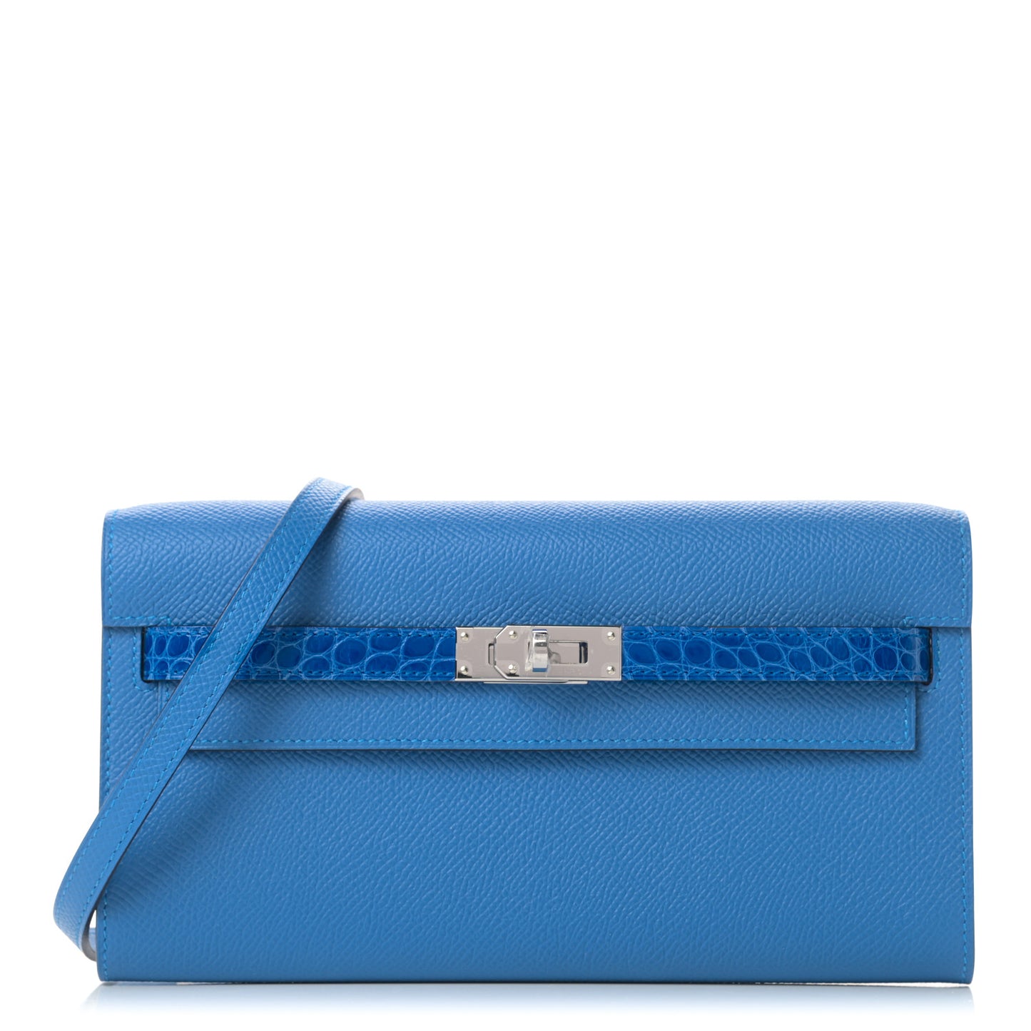 Epsom Shiny Alligator Touch Kelly Wallet To Go Mykonos Bleu Zellige