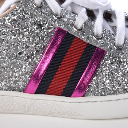 Gucci Glitter Web Womens Ace Sneakers 38.5 Silver 11 of 14