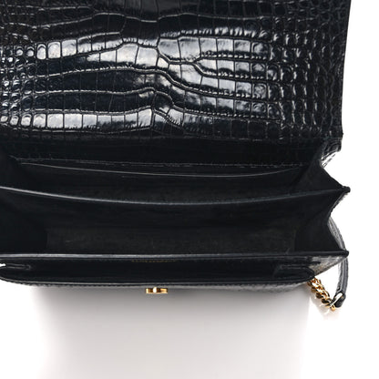 Saint Laurent Calfskin Crocodile Embossed Medium Monogram Sunset Black 5 of 10