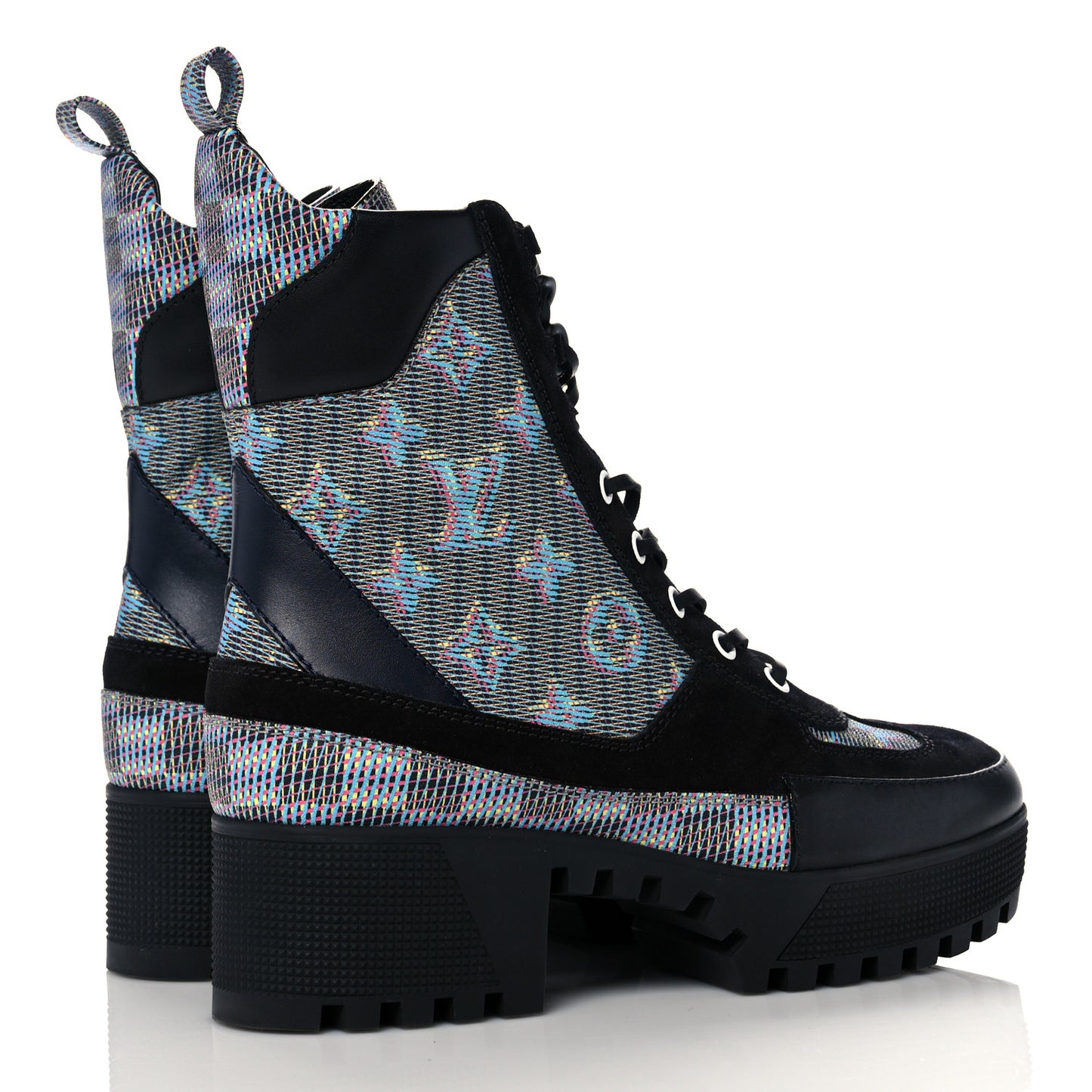 Monogram LV Pop Suede Calfskin Laureate Platform Desert Boots 39 Blue