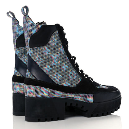 Louis Vuitton Monogram LV Pop Suede Calfskin Laureate Platform Desert Boots 39 Blue 4 of 8