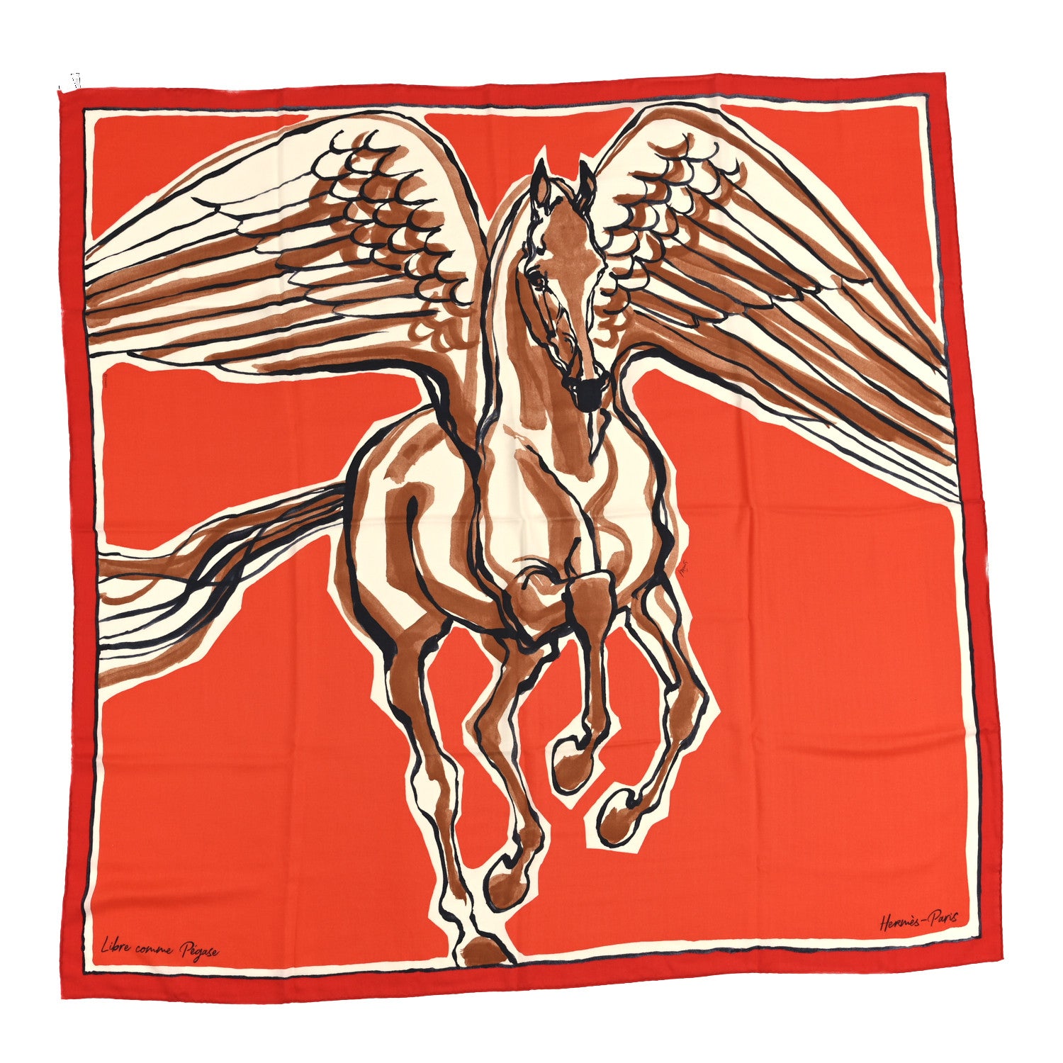 Hermes Cashmere Silk Libre Comme Pegase Shawl 140 Rouge Vermillion 1 of 4