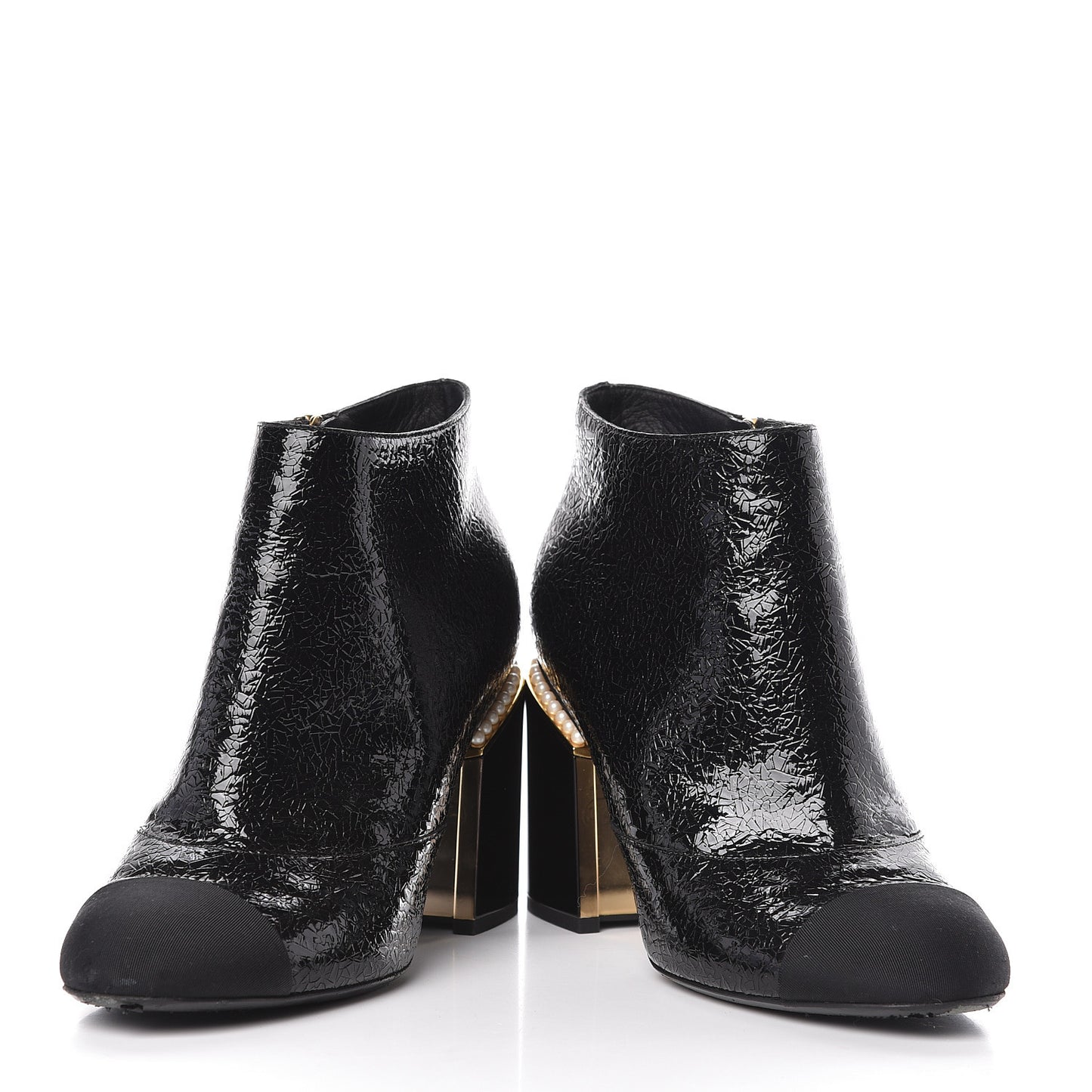 Patent Pearl Cap Toe Ankle Boots 39.5 Black