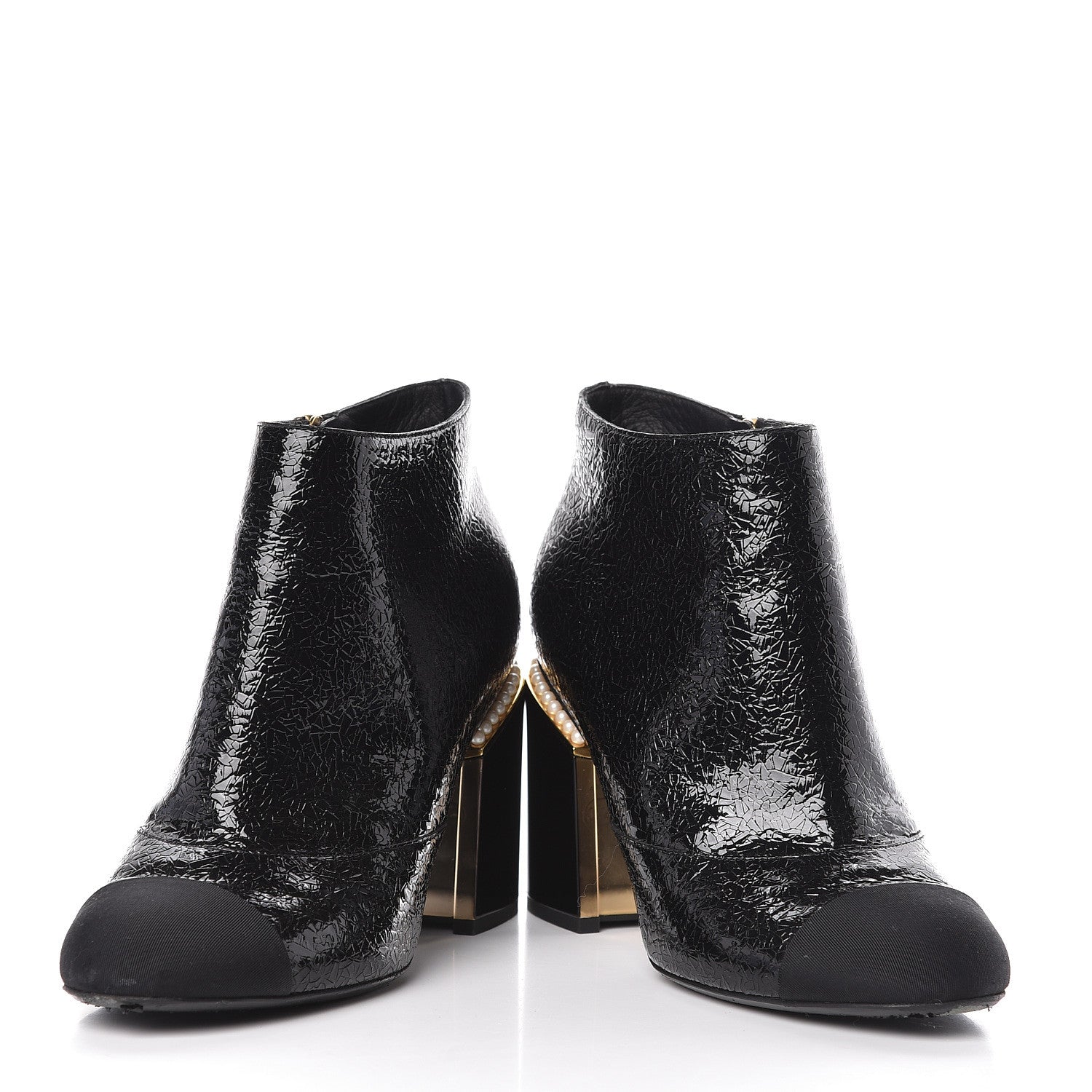 Chanel Patent Pearl Cap Toe Ankle Boots 39.5 Black 6 of 12