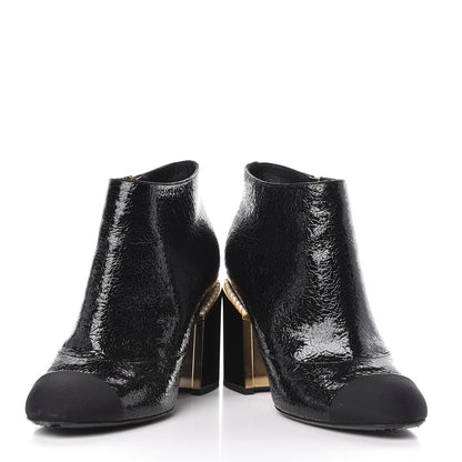 Chanel Patent Pearl Cap Toe Ankle Boots 39.5 Black 6 of 12