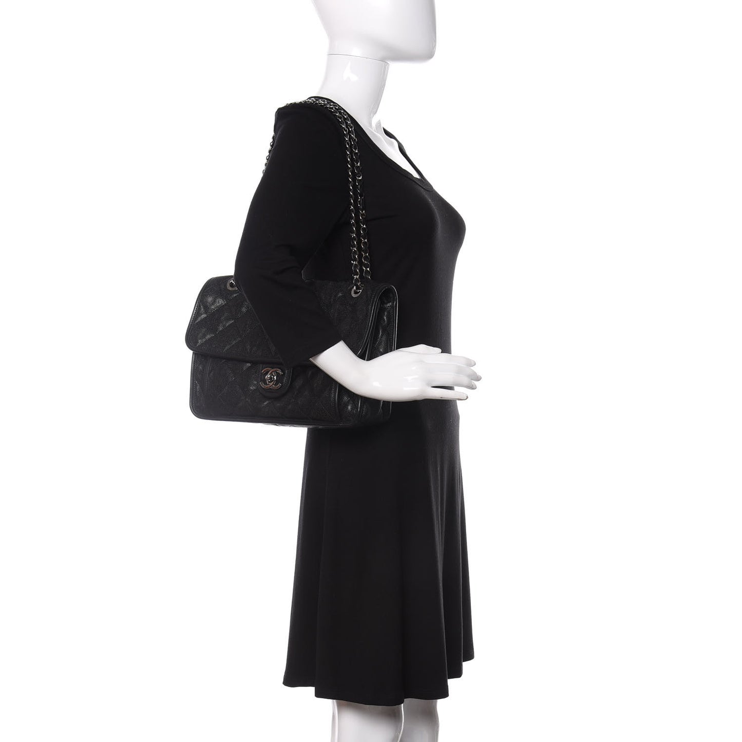 Caviar Quilted Large French Riviera Flap Black