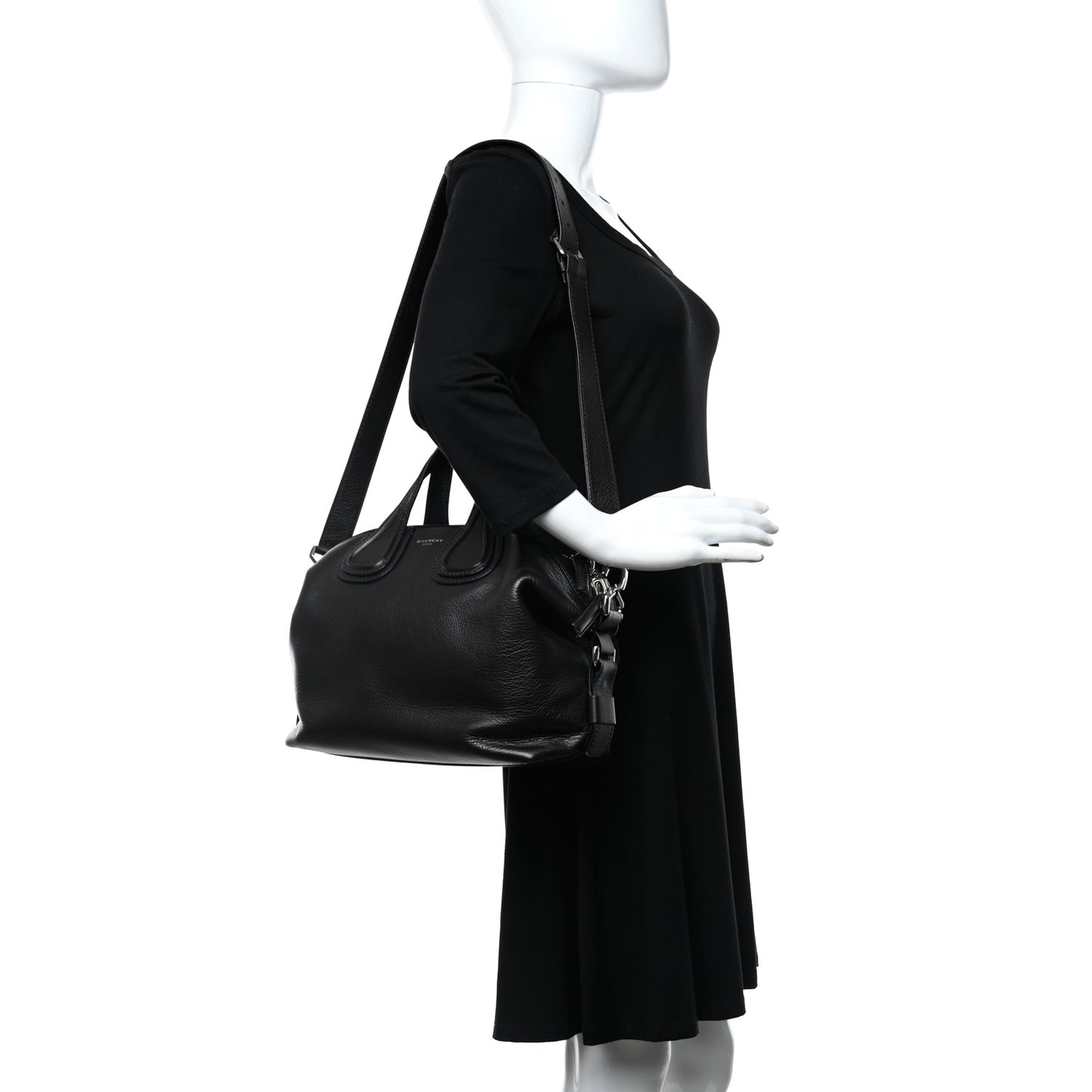 Pebbled Calfskin Small Nightingale Black