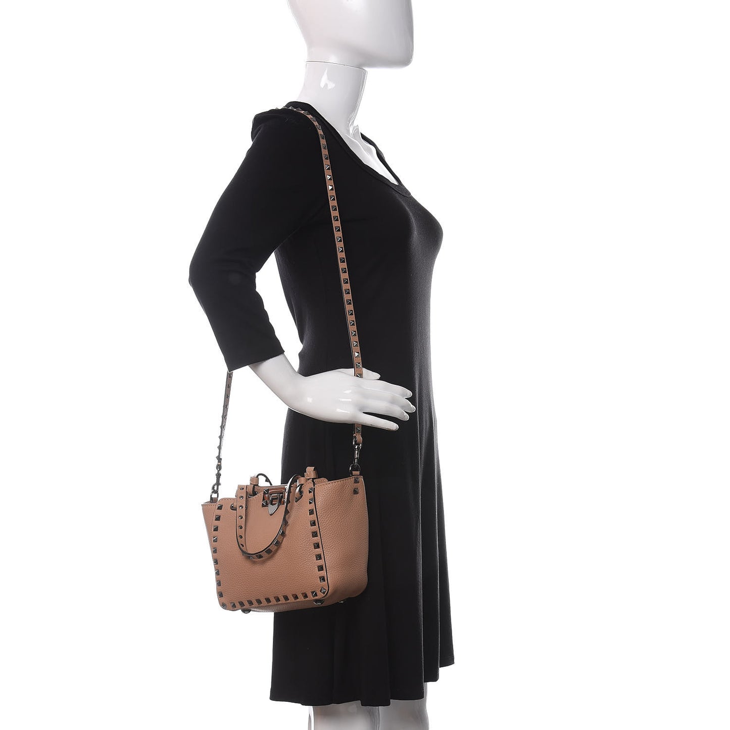 Pebbled Calfskin Mini Rockstud Tote Soft Noisette
