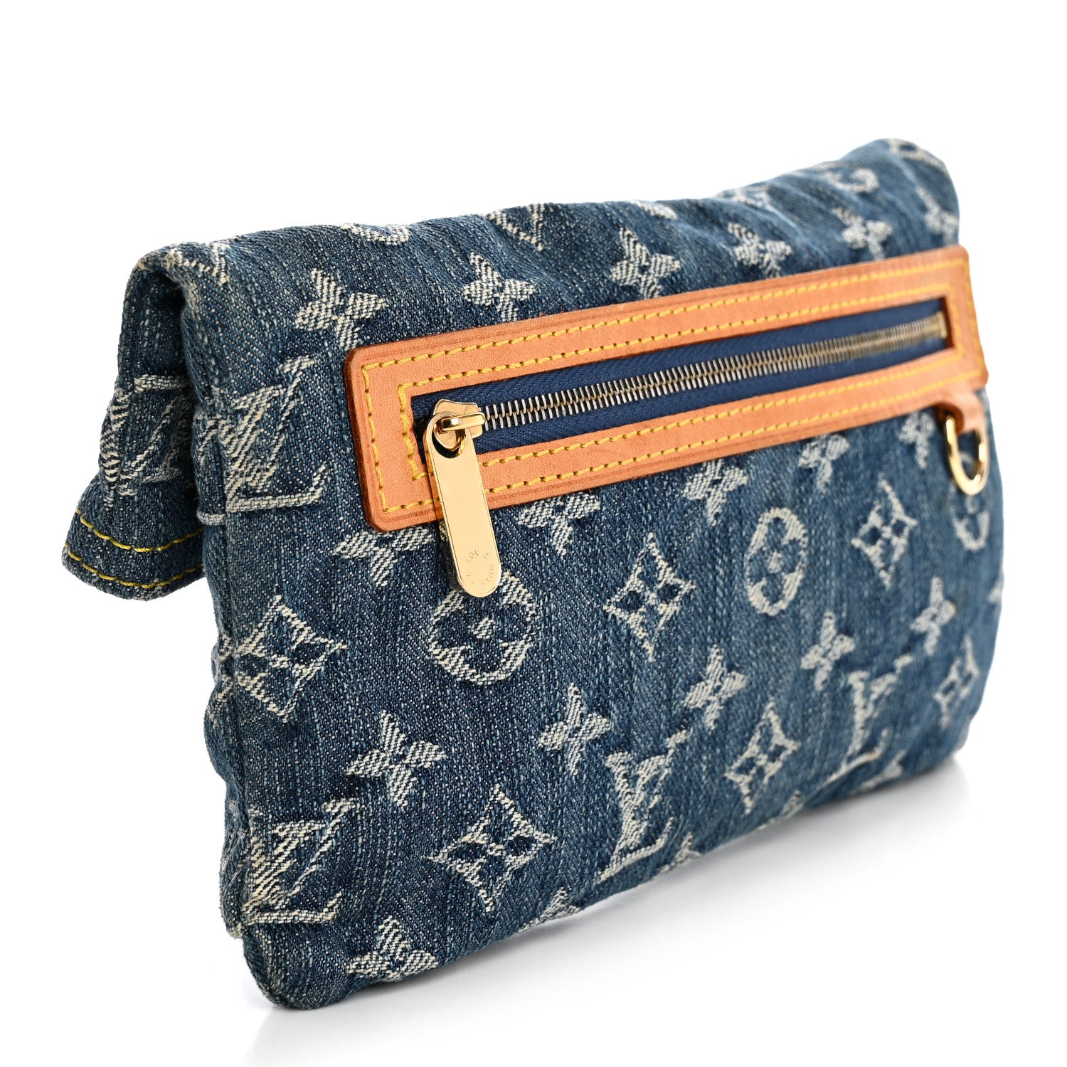 Louis Vuitton Monogram Denim Pochette Plat Clutch Blue 3 of 7