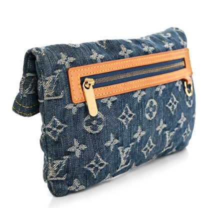 Louis Vuitton Monogram Denim Pochette Plat Clutch Blue 3 of 7