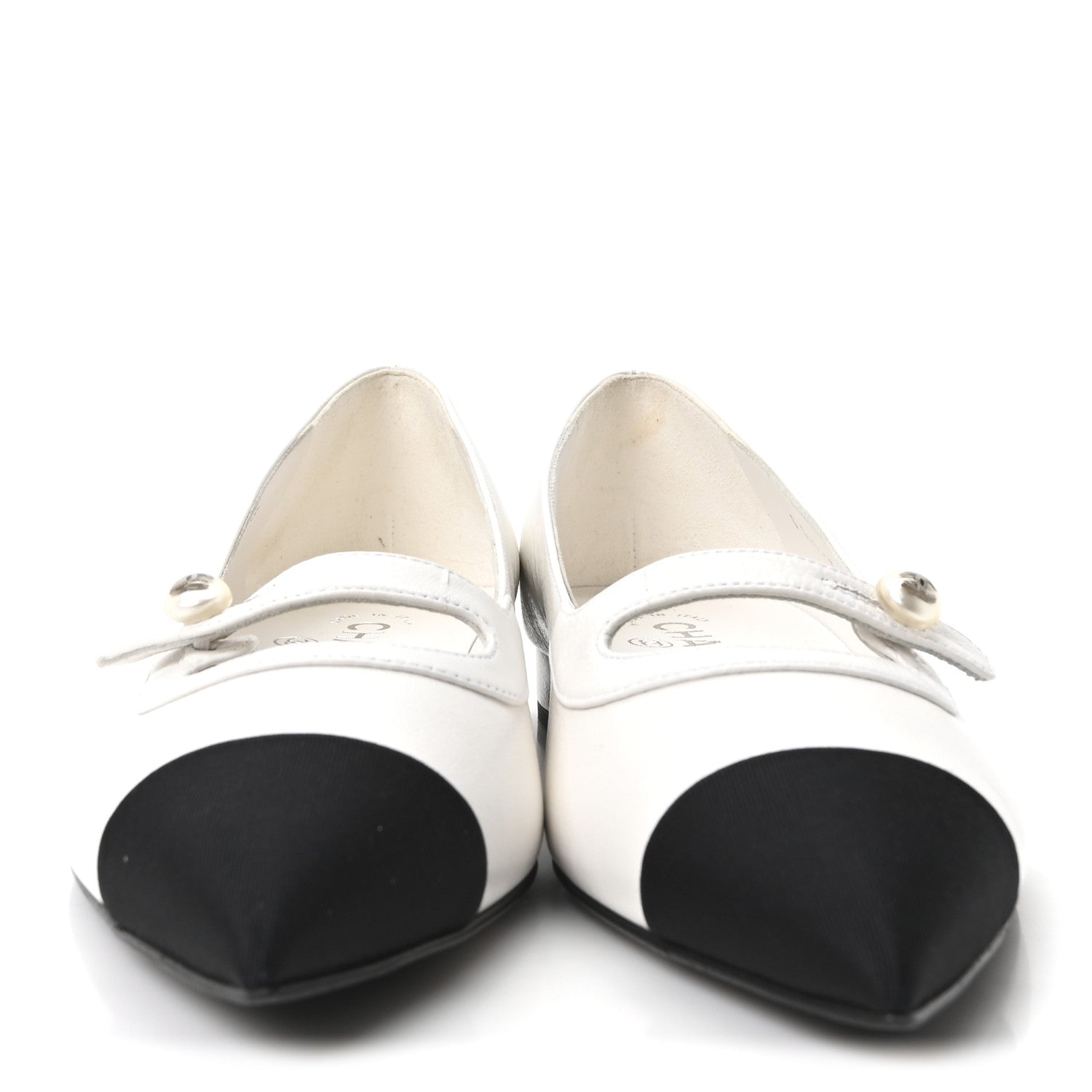 Chanel Shiny Lambskin Grosgrain Pearl Mary Janes Flats 37.5 White