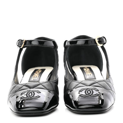 Chanel Lambskin Patent Quilted Cap Toe Mary Jane Flats 36 Black 3 of 10