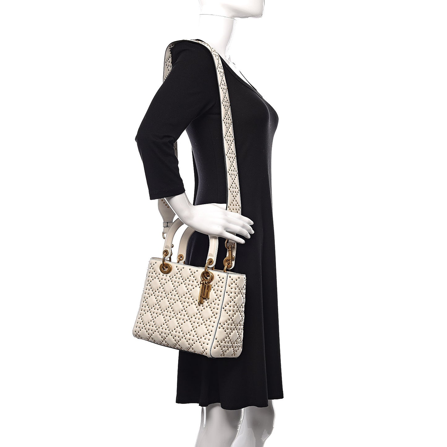 Calfskin Cannage Studded Supple Lady Dior White