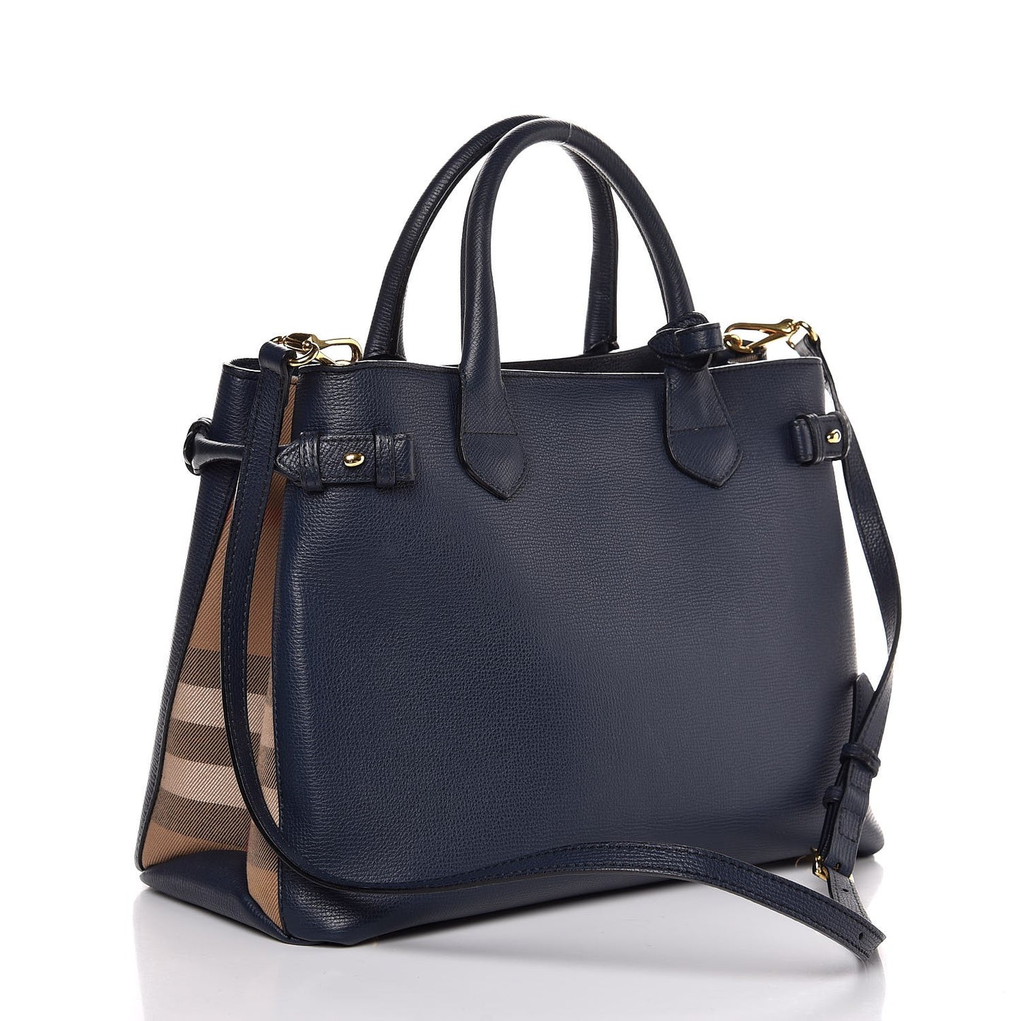 Calfskin House Check Medium Banner Tote Ink Blue