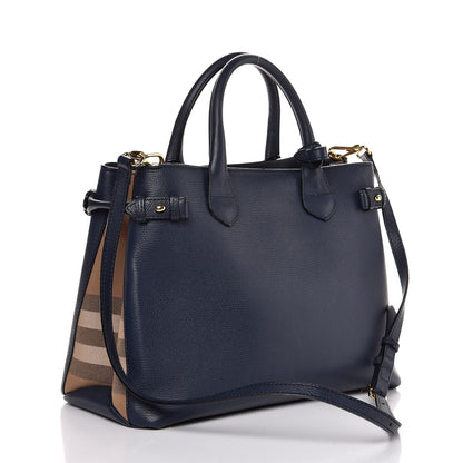 Burberry Calfskin House Check Medium Banner Tote Ink Blue 4 of 8