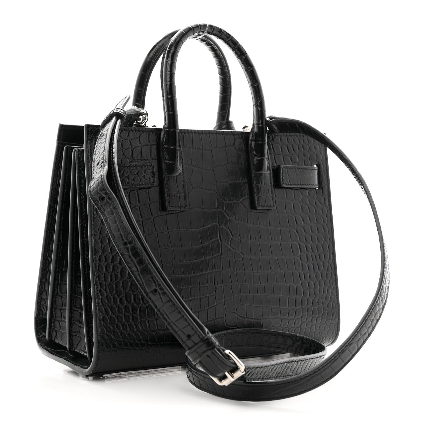 Calfskin Crocodile Embossed Nano Sac De Jour Black