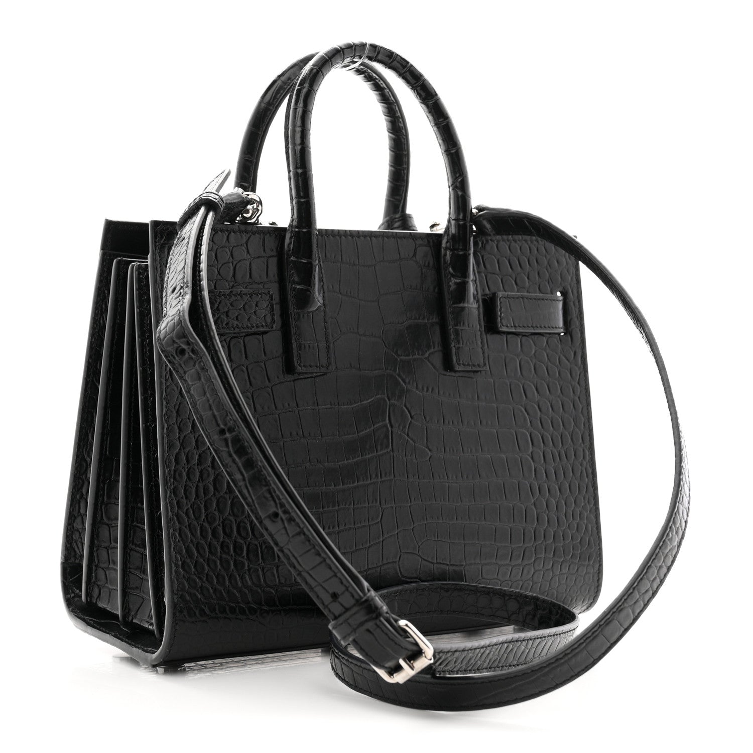 Saint Laurent Calfskin Crocodile Embossed Nano Sac De Jour Black 3 of 10