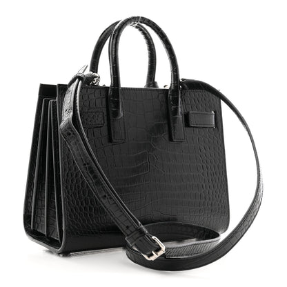 Saint Laurent Calfskin Crocodile Embossed Nano Sac De Jour Black 3 of 10