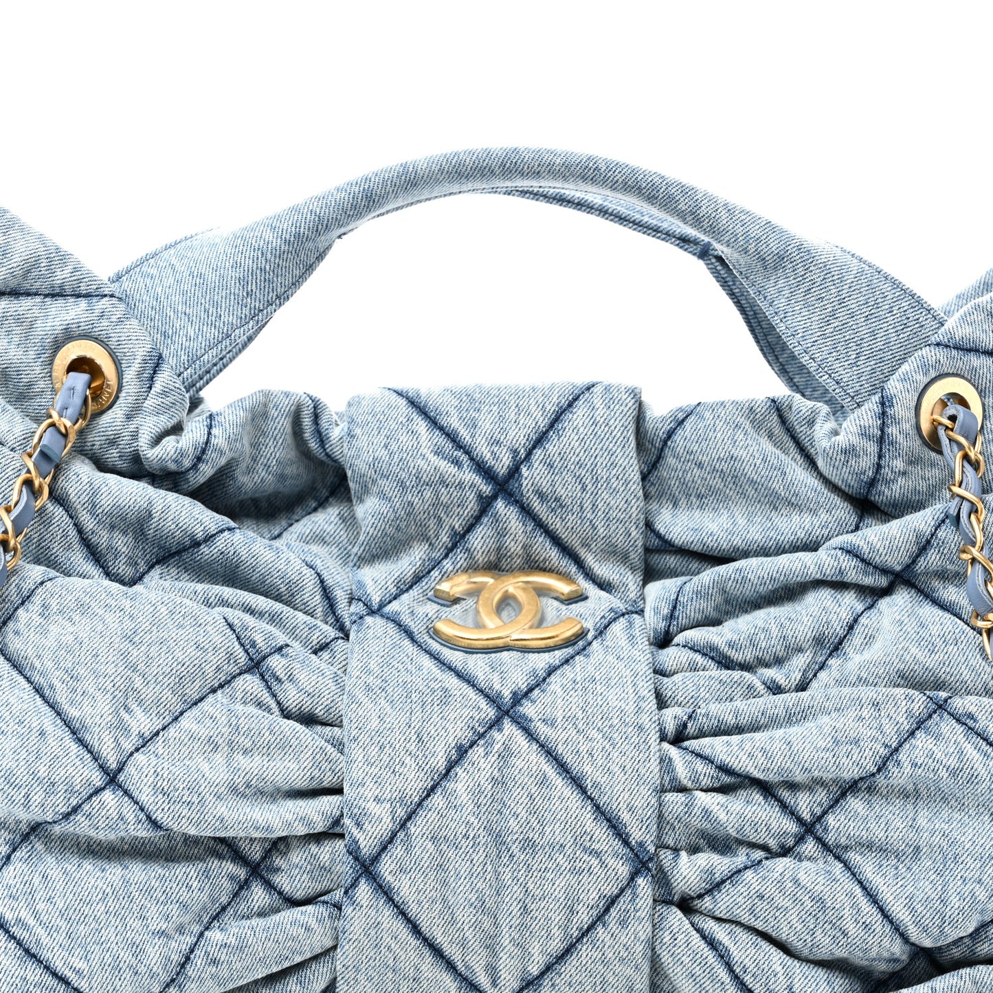Washed Denim Quilted Maxi Bow Bag Blue