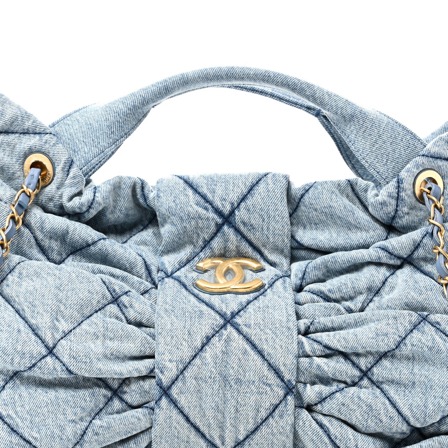 Chanel Washed Denim Quilted Maxi Bow Bag Blue 8 of 11