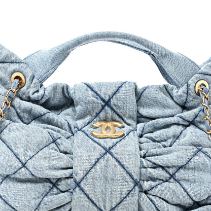 Chanel Washed Denim Quilted Maxi Bow Bag Blue 8 of 11