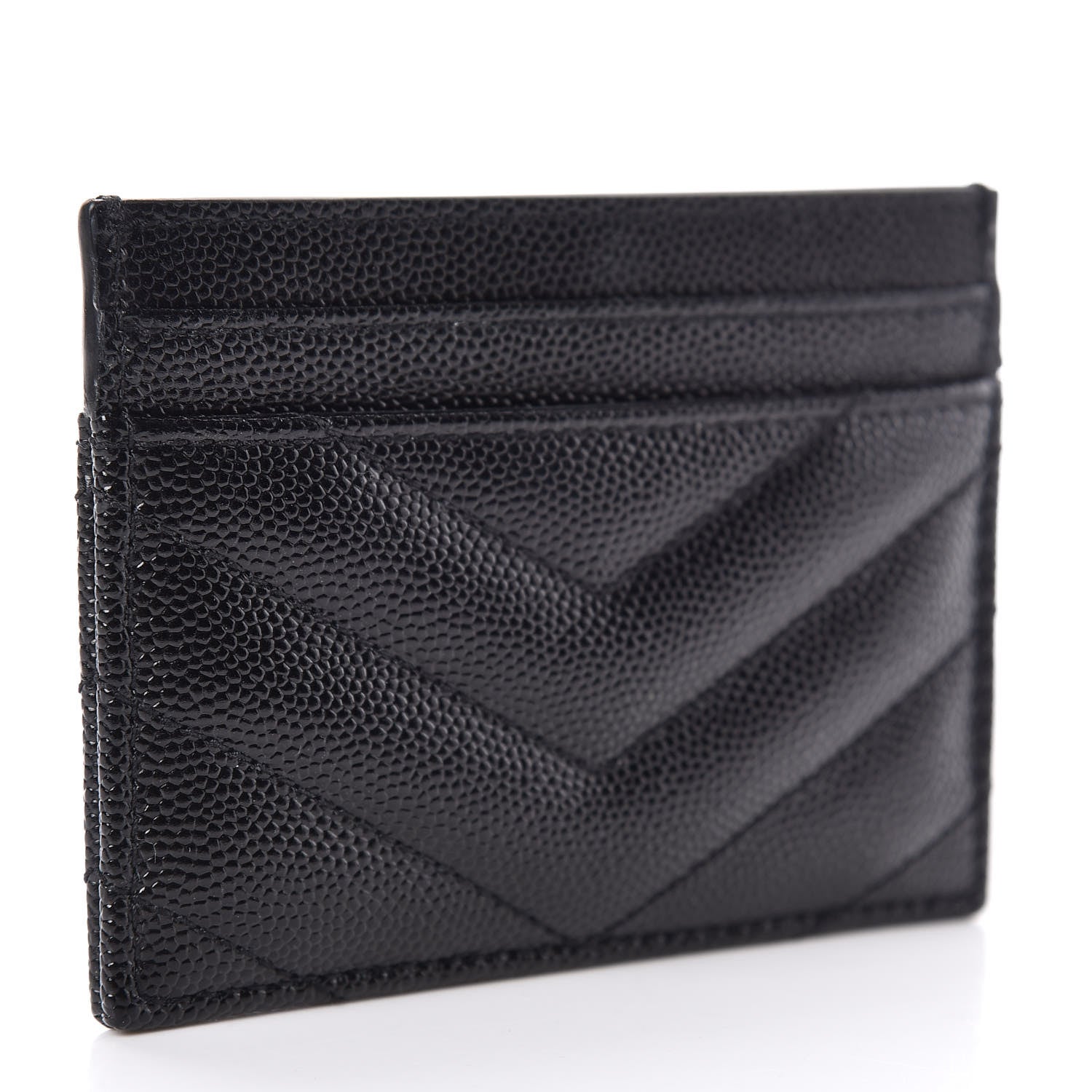 Saint Laurent Grain De Poudre Matelasse Chevron Monogram Credit Card Case Black 3 of 8