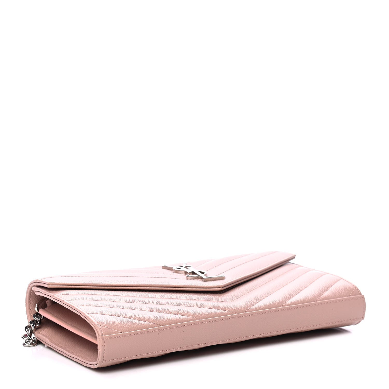 Saint Laurent Grain De Poudre Matelasse Chevron Monogram Chain Wallet Pale Pink 3 of 4