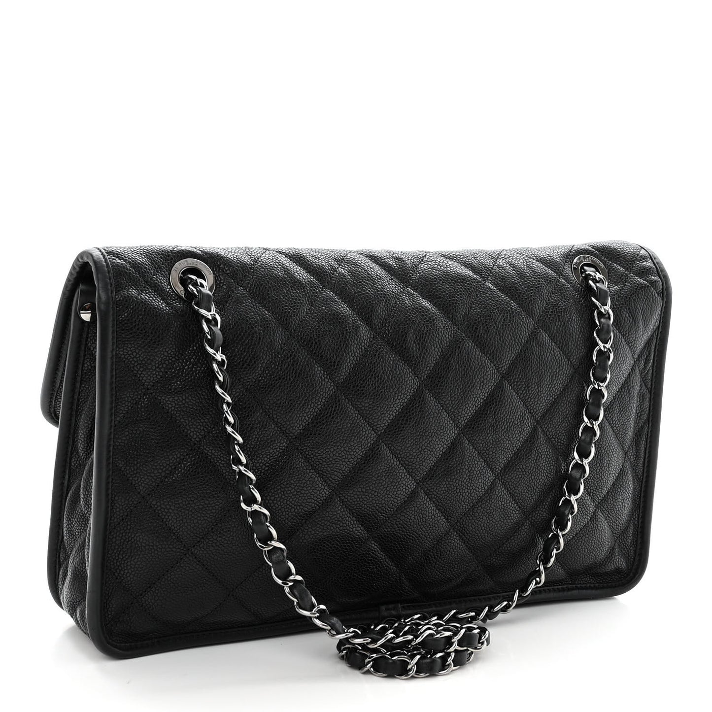 Caviar Quilted Large French Riviera Flap Black