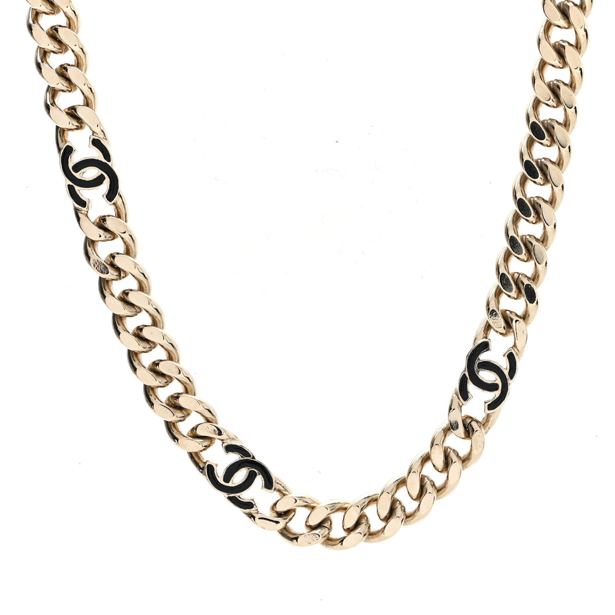 Chanel Metal Enamel Chain CC Choker Gold Black 1 of 5