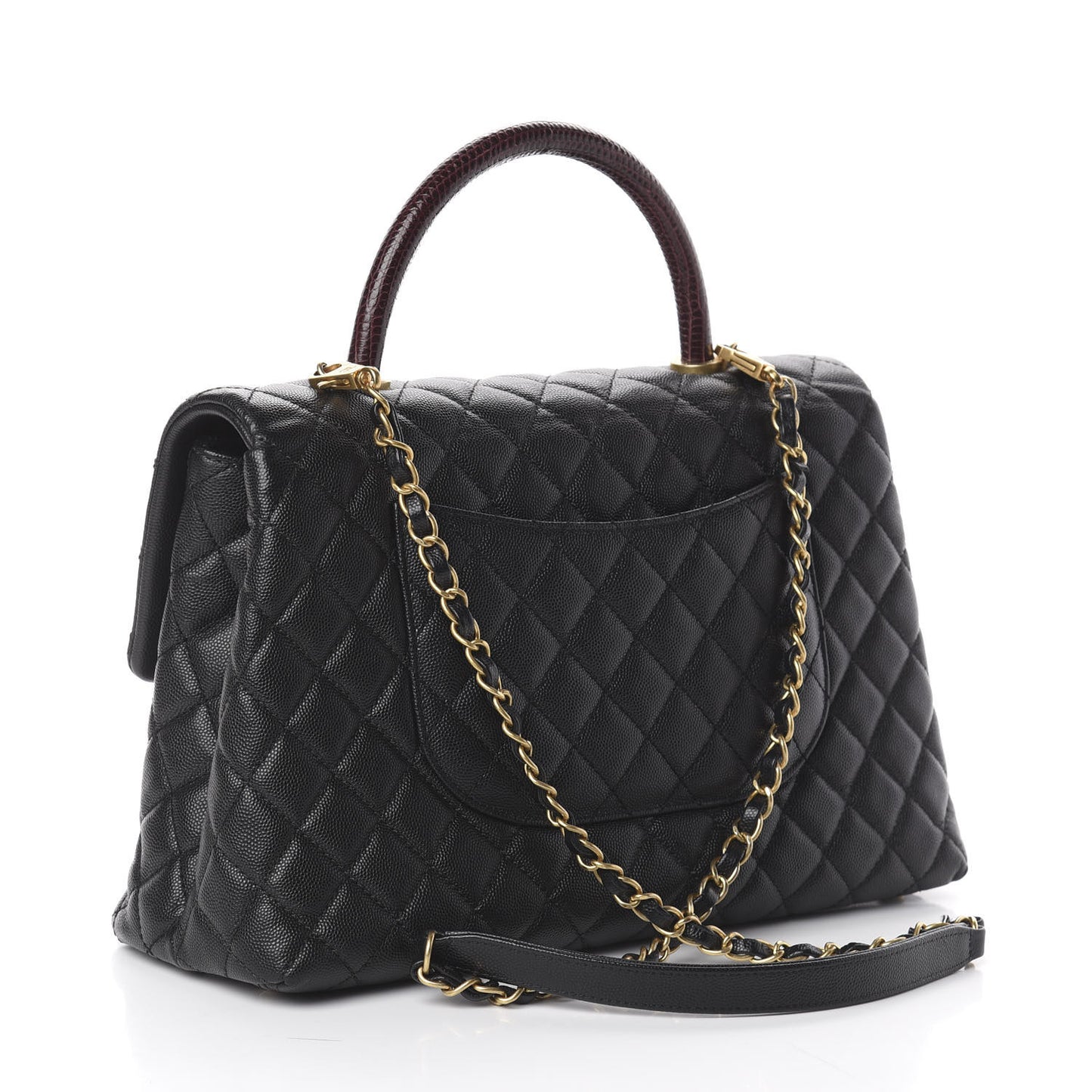 Caviar Lizard Quilted Medium Coco Handle Flap Black