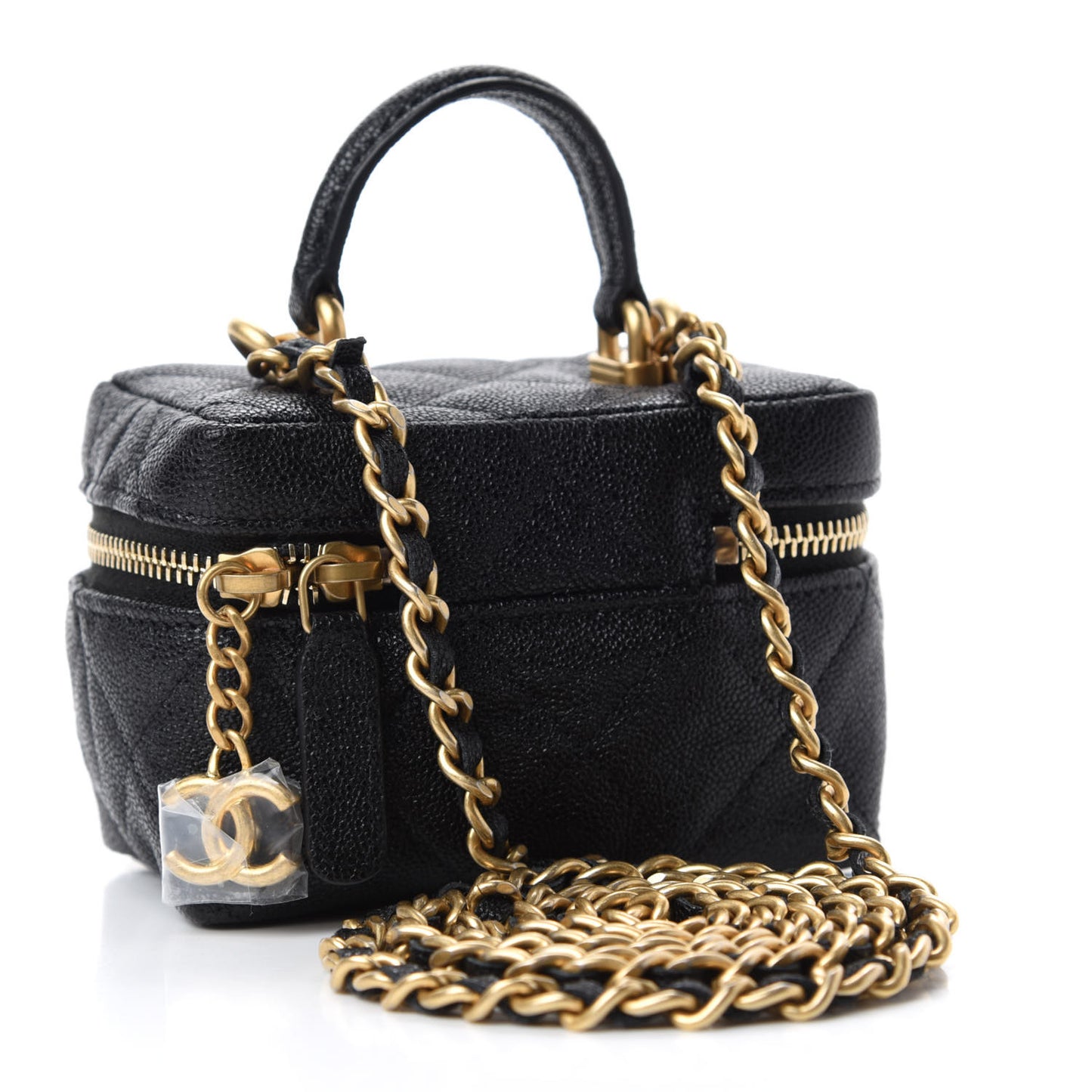 Caviar Quilted Mini Top Handle Vanity With Chain Black