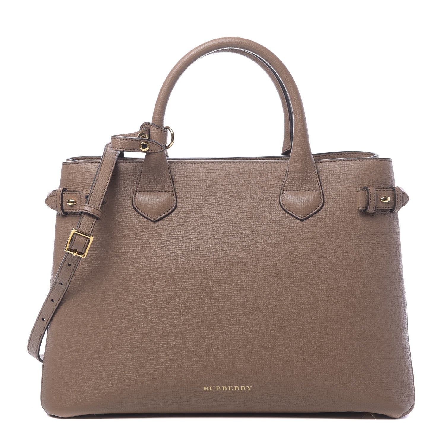 Burberry Grainy Calfskin House Check Medium Banner Tote Tan 1 of 11