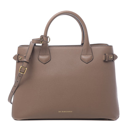 Burberry Grainy Calfskin House Check Medium Banner Tote Tan 1 of 11