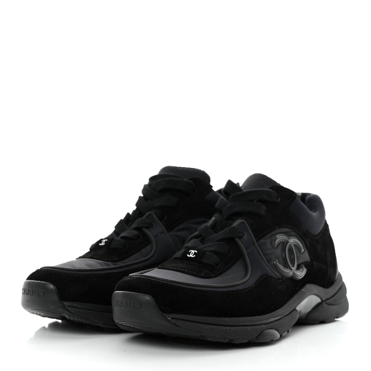 Fabric Calfskin Suede CC Sneakers 39.5 Black