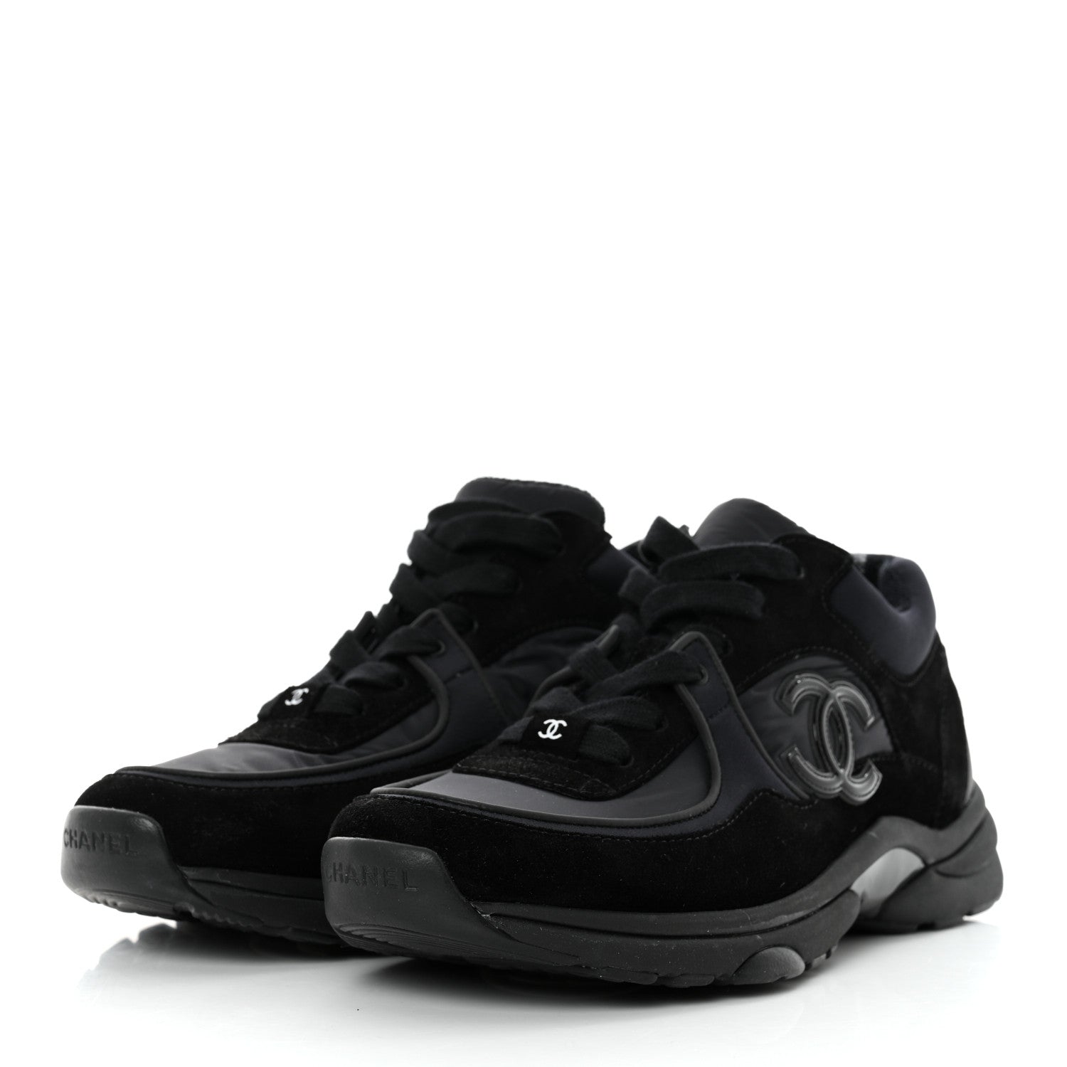 Chanel Fabric Calfskin Suede CC Sneakers 39.5 Black 3 of 9