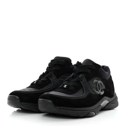 Chanel Fabric Calfskin Suede CC Sneakers 39.5 Black 3 of 9