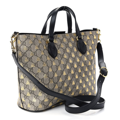 Gucci Soft GG Supreme Monogram Bees Small Crossbody Tote Beige Oro Black 3 of 9