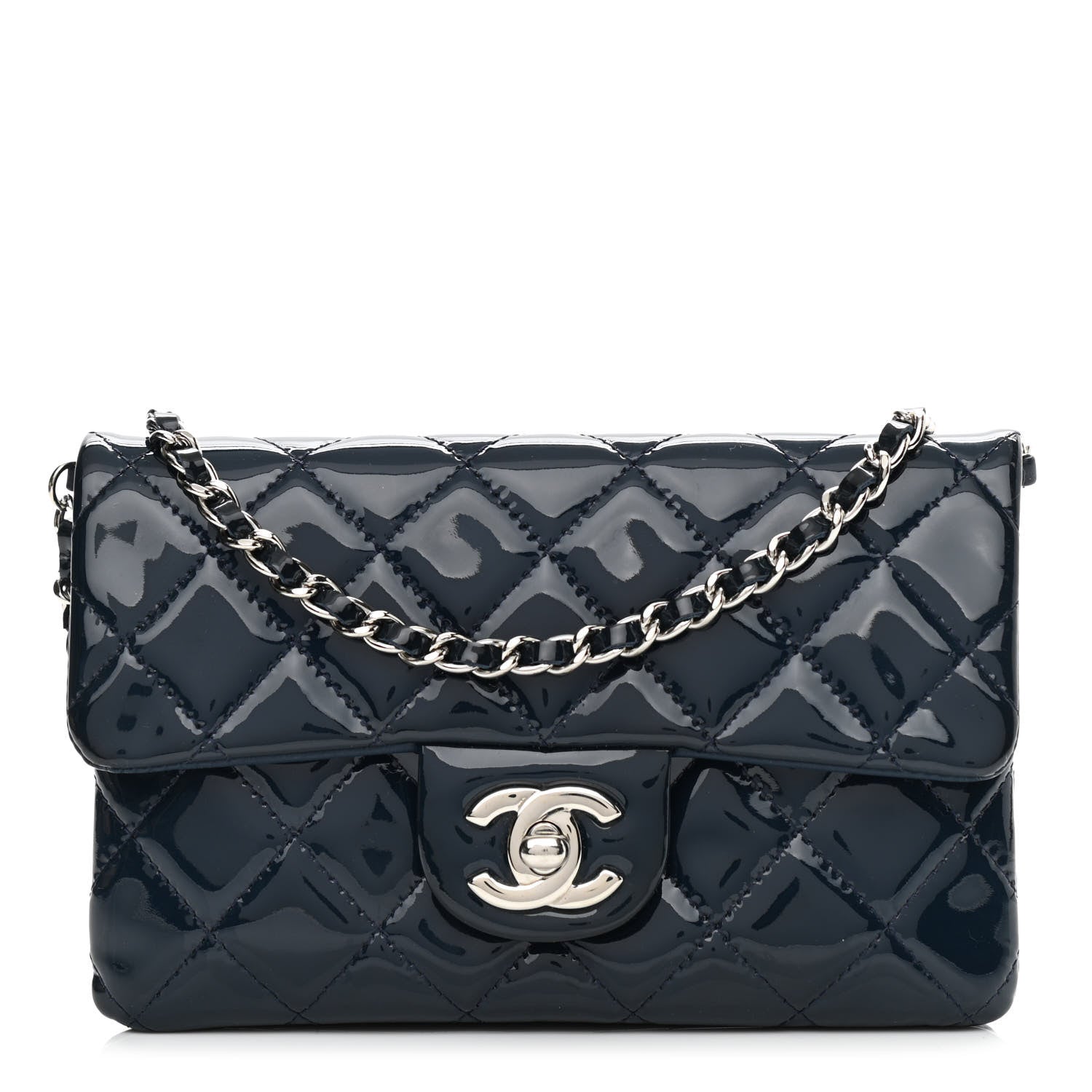 Chanel Patent Calfskin Mini Flap Crossbody Blue 1 of 12