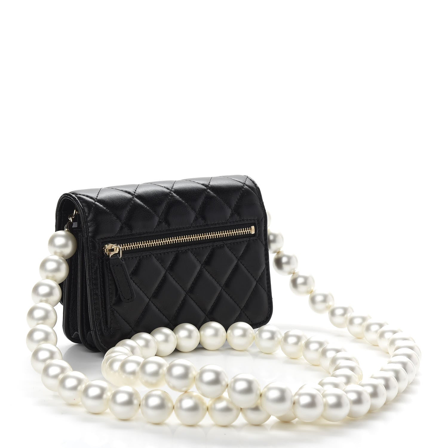 Chanel Calfskin Quilted Mini Maxi Pearls Wallet On Chain WOC Black 3 of 9