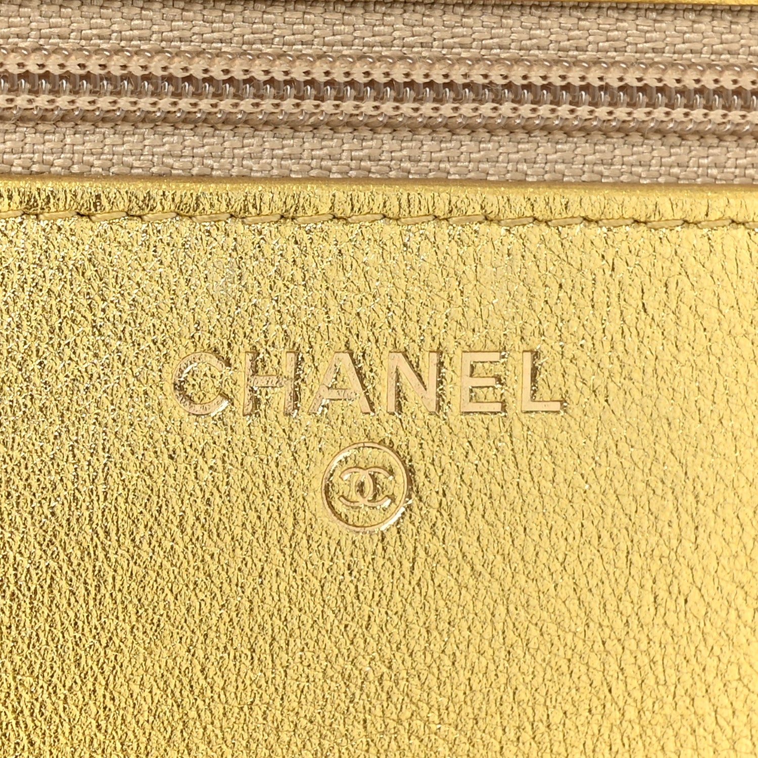 Chanel Metallic Calfskin Crocodile Embossed Cocodile Wallet On Chain WOC Gold 8 of 18
