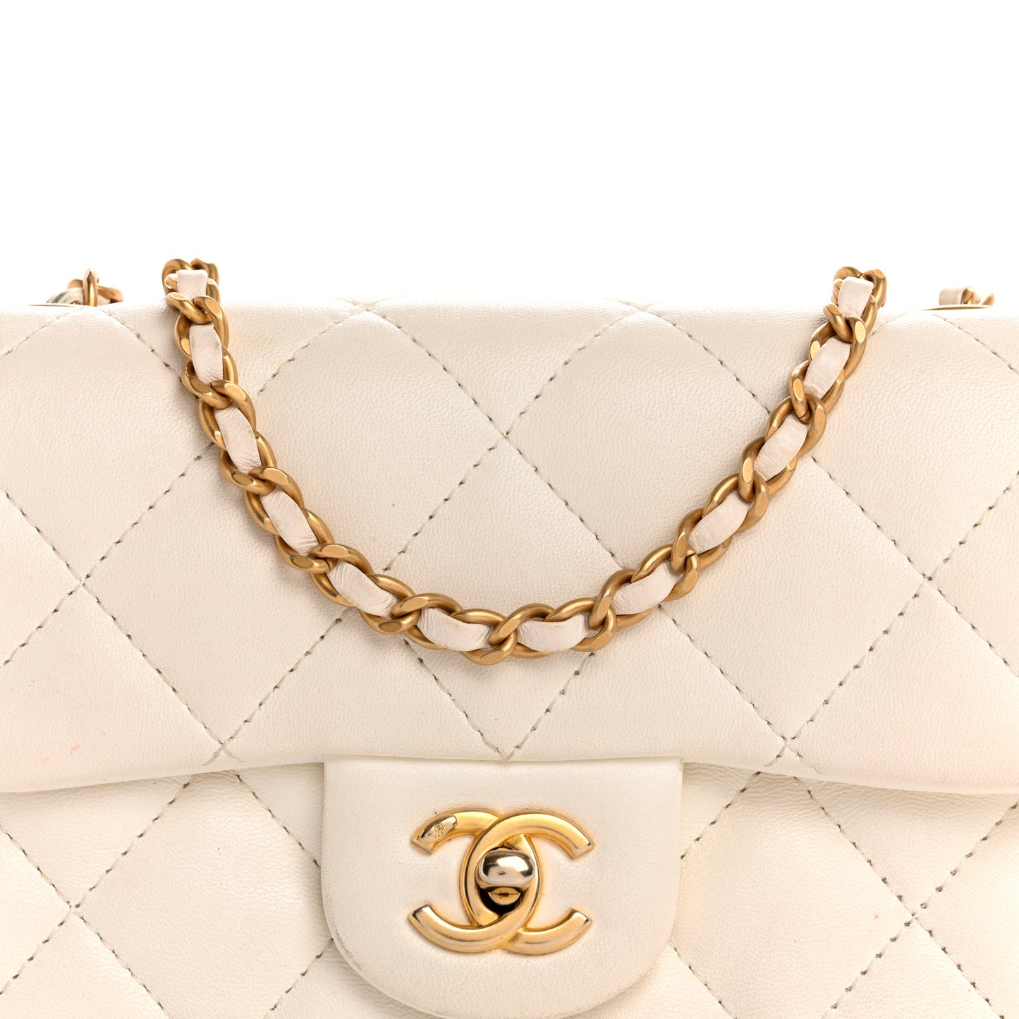 Lambskin Quilted Mini Heart Charms Flap White