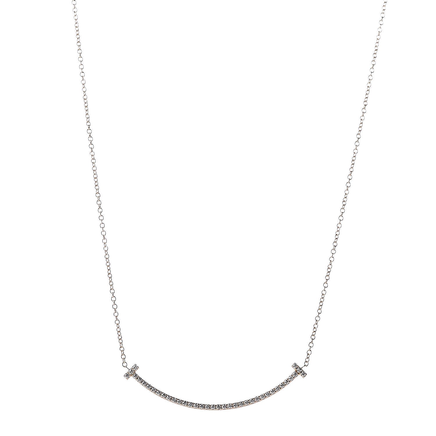 Tiffany 18K Yellow Gold Diamond Small T Smile Pendant Necklace 1 of 7