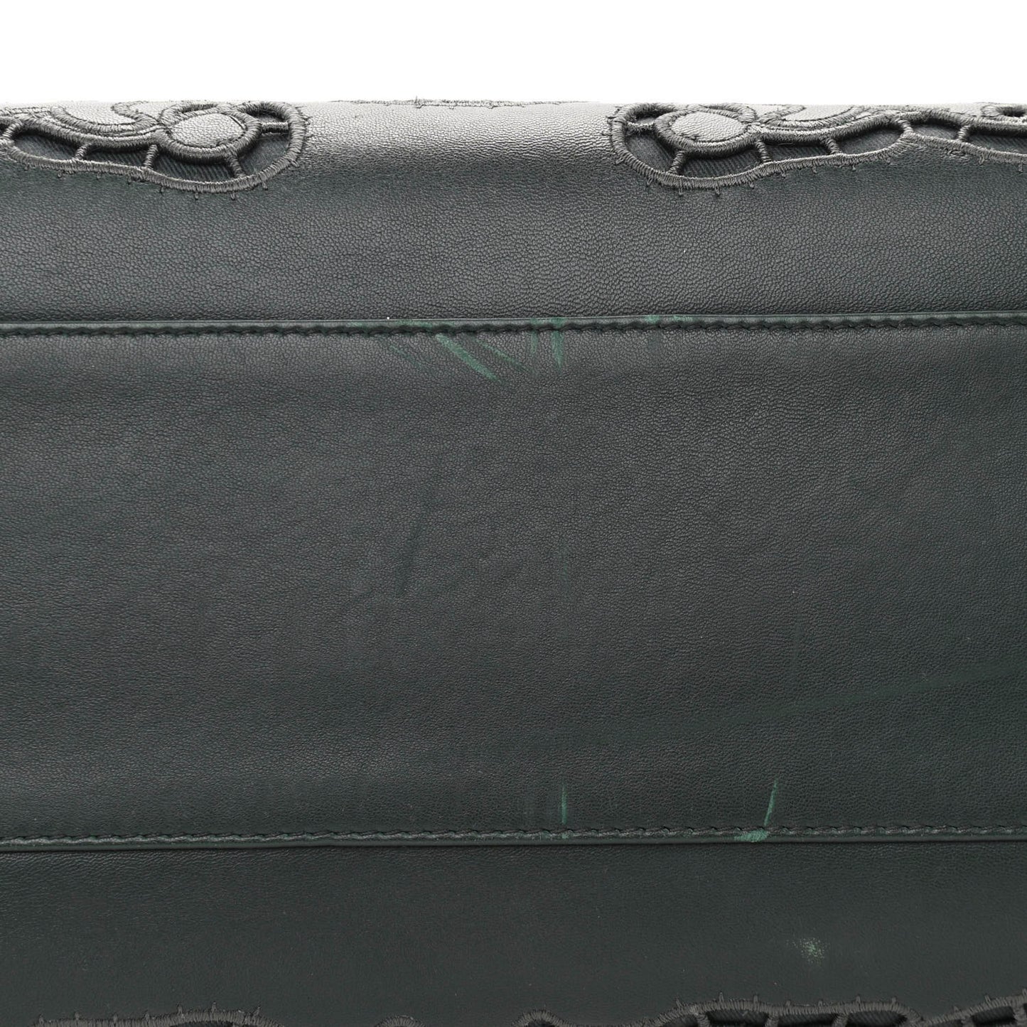 Lambskin Large Embroidered Laser Cut Miss Sicily Satchel Dark Green
