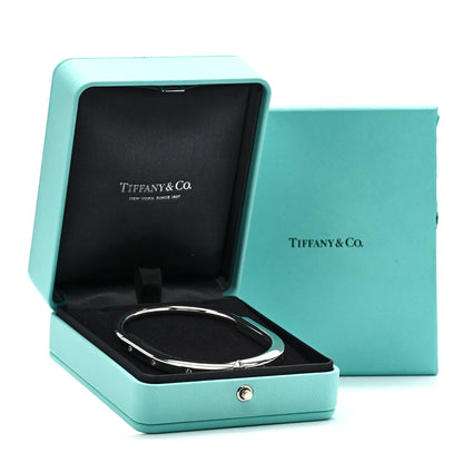Tiffany 18K White Gold Diamond Tiffany Lock Bangle Bracelet 4 of 4